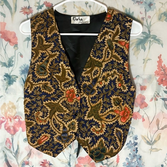 Vintage Kisha Fashion Floral BeadedTapestry Vest - Picture 2 of 9